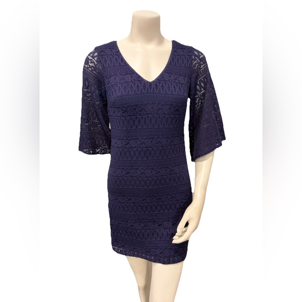 Laundry by Design Navy Lace Bell Sleeve Dress XSP Petite Cocktail Wedding